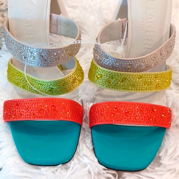 KARL LAGERFELD PARIS Women's Rickie Slip On Rhinest Embellished Dress Sandal 11M - Picture 8 of 16